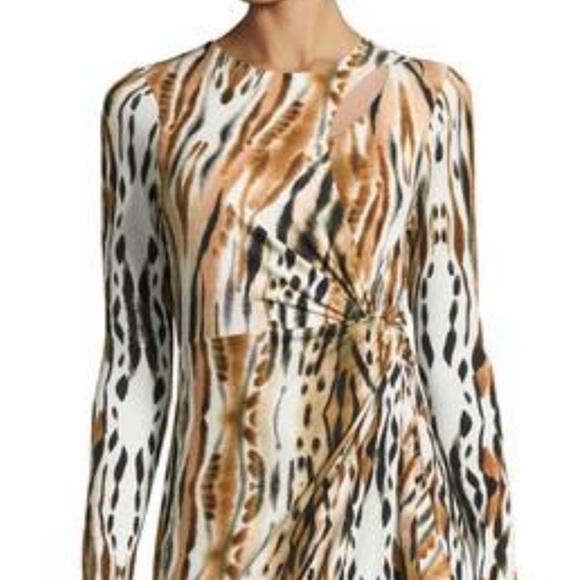 Catherine Malandrino dress, size 4, cutout shoulder, animal print - Picture 4 of 4